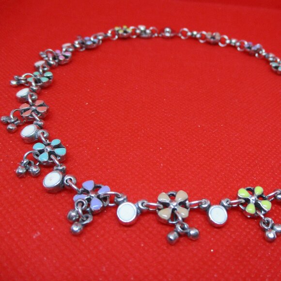 Vintage PHILIPPE AUDIBERT PARIS Enamel Silver Tone Metal Floral Dangle Beaded - Picture 7 of 14